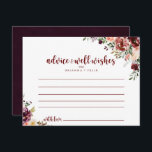 Rustic Summer Floral Wedding Advice Card<br><div class="desc">This rustic summer floral wedding advice card is perfect for a modern wedding. The design features burgundy, pink and blush watercolor flowers with green leaves in a brownish stained background. These cards are perfect for a wedding, bridal shower, baby shower, graduation party & more. Personalise the cards with the names...</div>