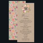 Rustic Summer Floral Wedding Menu card<br><div class="desc">Our "rustic garden floral" collection features beautiful coral and pink summer floral on a kraft background to accentuate the rustic feel with a combination of custom elegant script and serif. Easy for you to customise. Do check our store for more items from this collection</div>