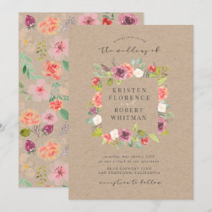 Rustic Summer Floral Wreath Wedding Invitation