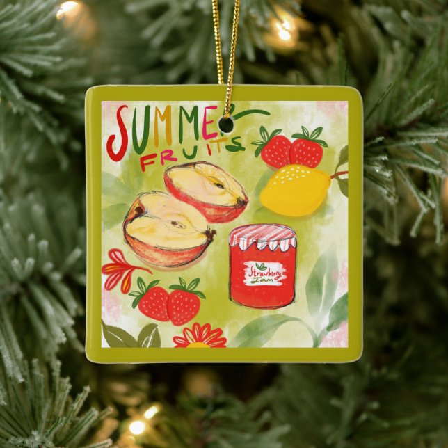 Rustic Summer Fruits Merry Christmas Ceramic Ornament (Tree)