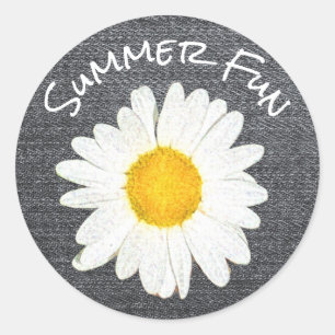 Rustic Summer Fun Daisy Flower Personalised Grey Classic Round Sticker