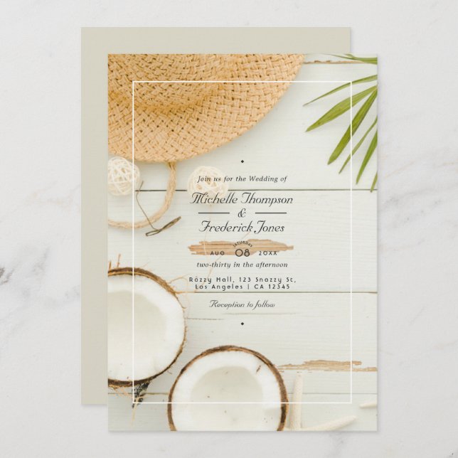 Rustic Summer QR Code RSVP Beach Wedding Invitation (Front/Back)