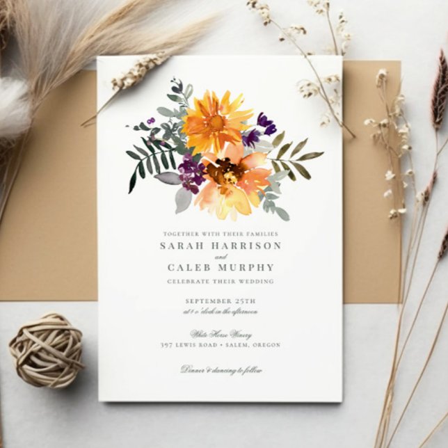 Rustic Summer Sunflower Wildflower Wedding Invitation (Creator Uploaded)