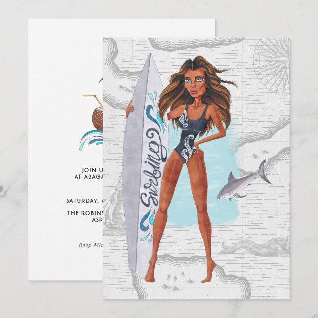 Rustic Summer Surfer Beach Vacation Birthday Party Invitation (Front/Back)