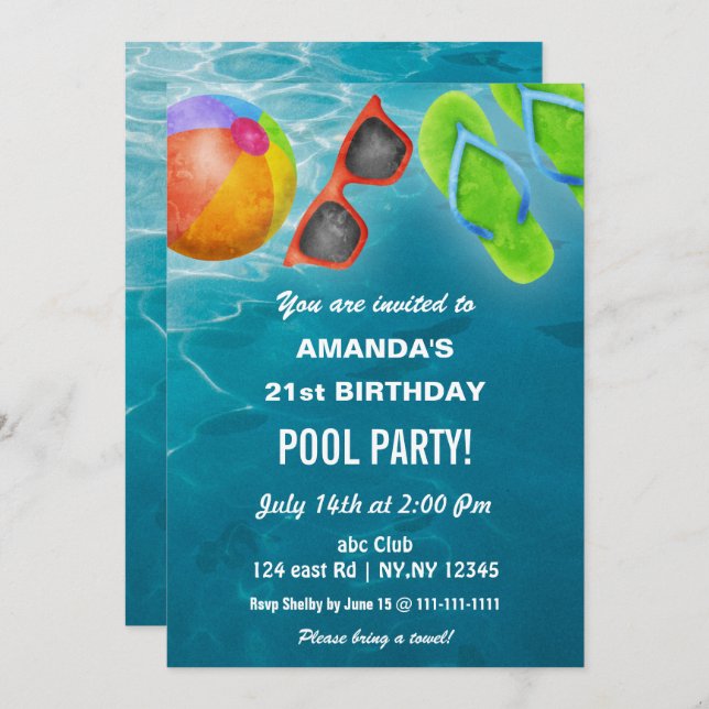 Rustic Summer Swimming Pool Party Birthday  Invitation (Front/Back)