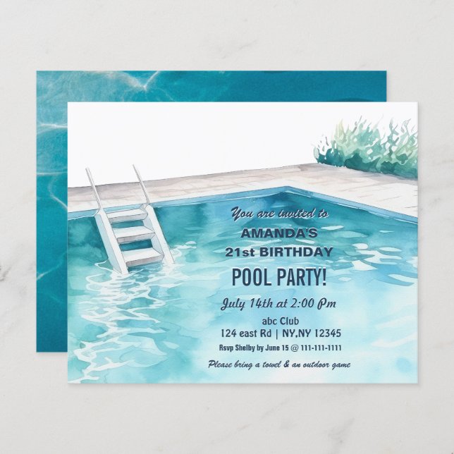 Rustic Summer Swimming Pool Party Birthday  Invite (Front/Back)