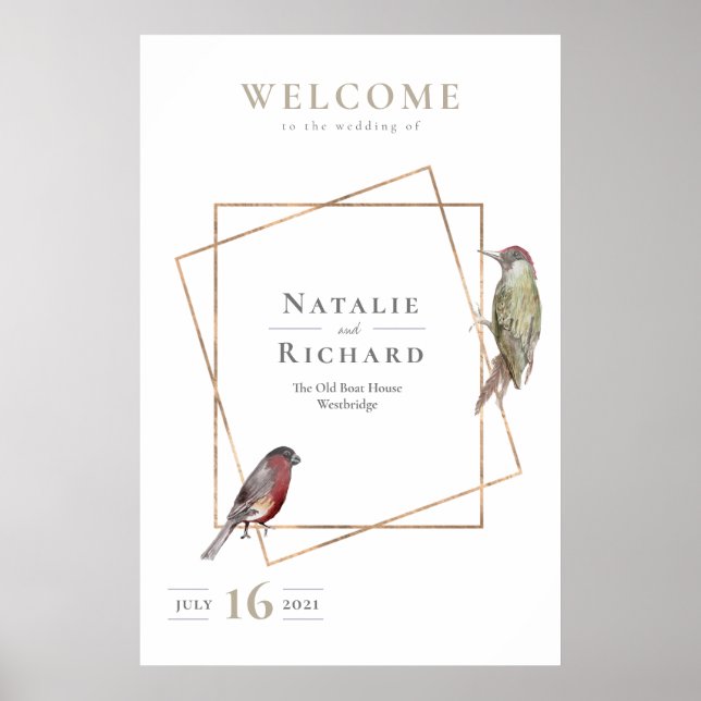 Rustic Summer Wedding Welcome Sign birds (Front)