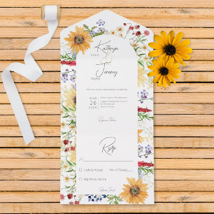 Rustic Summer Wildflower Sunflower White No Dinner All In One Invitation