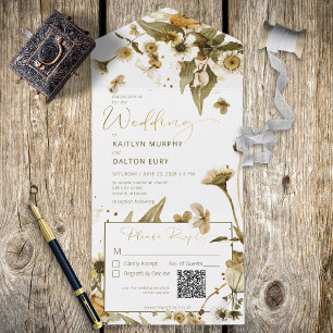 Rustic Summer Wildflowers & Daisies QR Code All In One Invitation