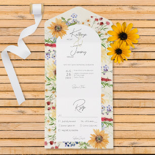 Rustic Summer Wildflowers Sunflowers Cream Dinner All In One Invitation