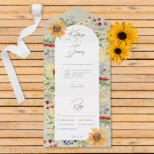 Rustic Summer Wildflowers Sunflowers Sage Dinner All In One Invitation