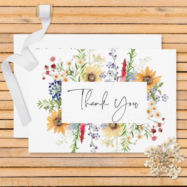 Rustic Summer Wildflowers & Sunflowers Wedding Thank You Card (Creator Uploaded)