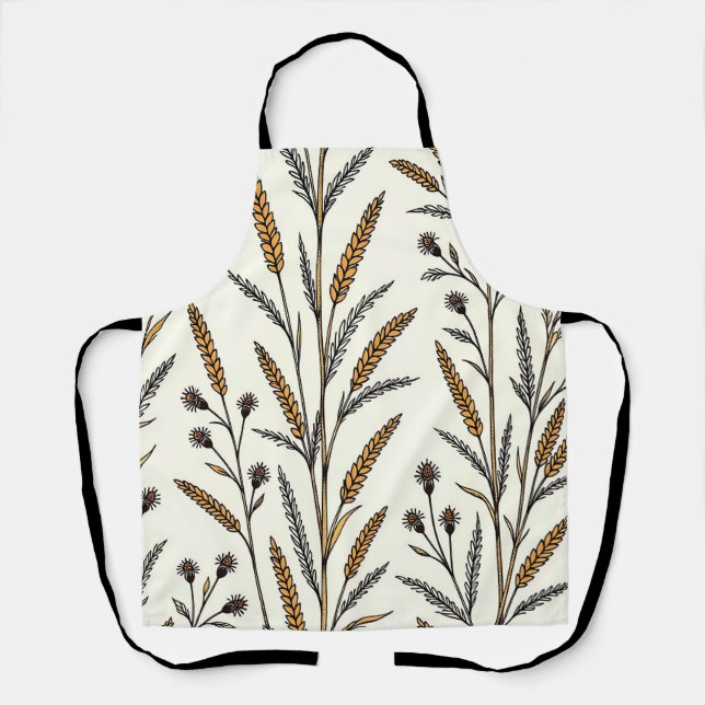 Rustic Sun-Drenched Wheat and Wildflower Field  Apron (Front)