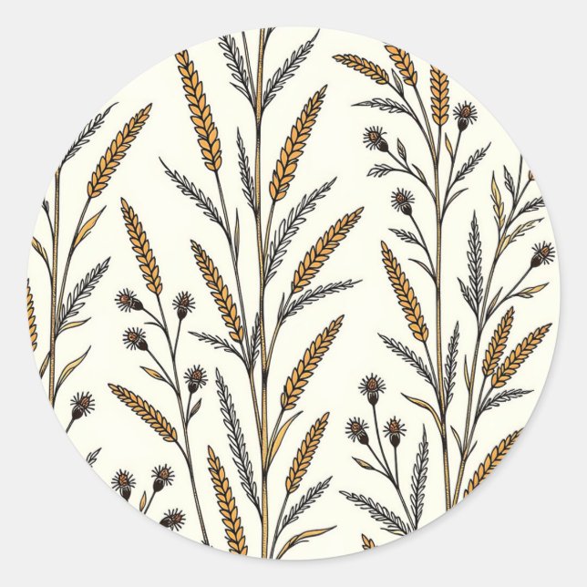 Rustic Sun-Drenched Wheat and Wildflower Field  Classic Round Sticker (Front)