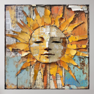 Rustic Sun Face, vintage vibe, country style Poster