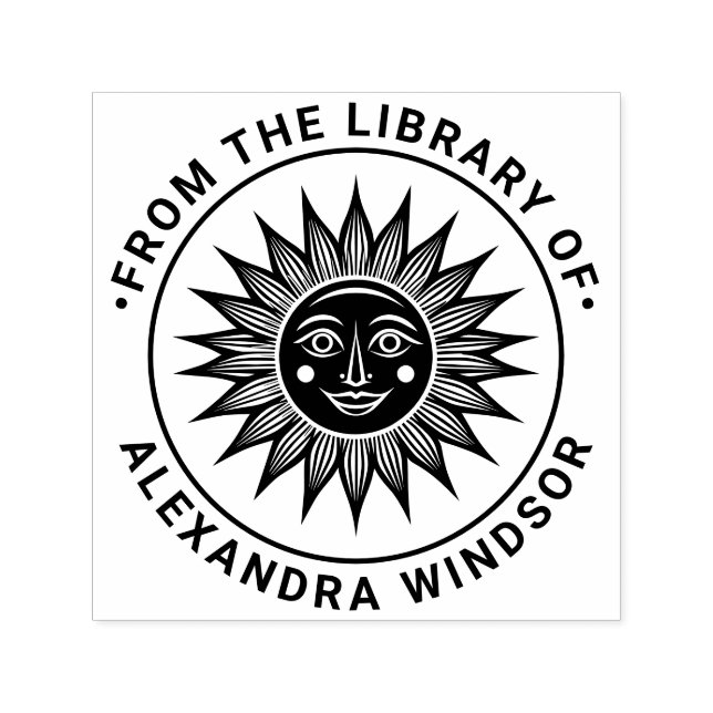 Rustic Sun Rays with Face #2 Library Book Name Self-inking Stamp (Design)
