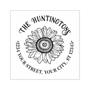 Rustic Sunflower #1 Custom Family Name Address Rubber Stamp