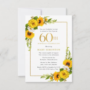 Rustic Sunflower 60th Birthday Party Invitation