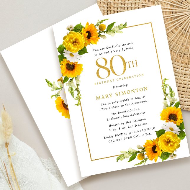 Rustic Sunflower 80th Birthday Party Invitation (Creator Uploaded)