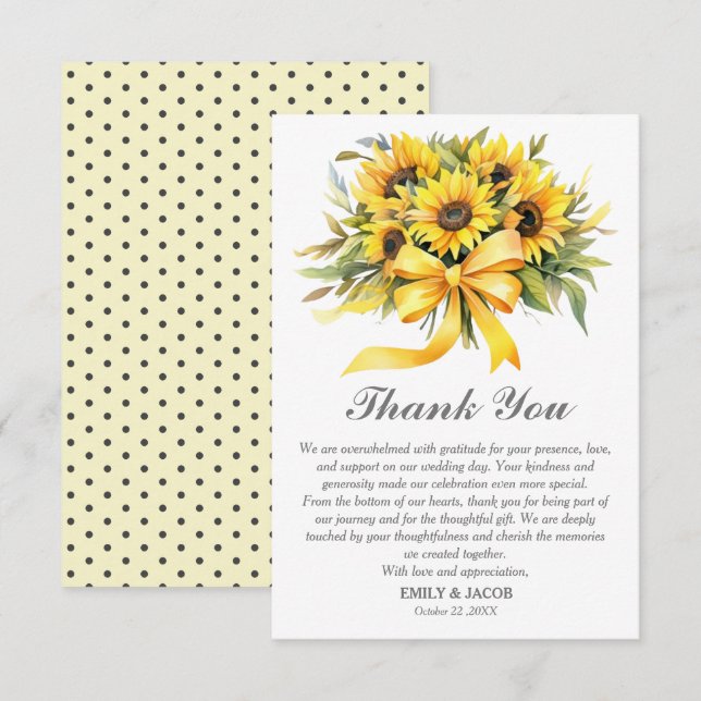 Rustic Sunflower Affordable Wedding Thank You Card (Front/Back)