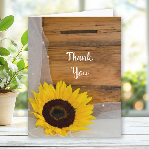 Rustic Sunflower and Bridal Veil Country Thank You Card