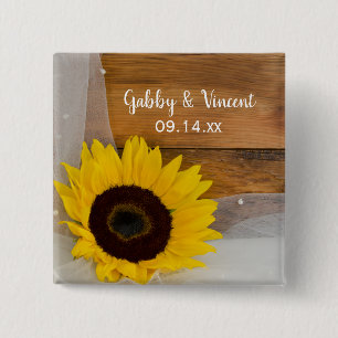 Rustic Sunflower and Bridal Veil Country Wedding 15 Cm Square Badge