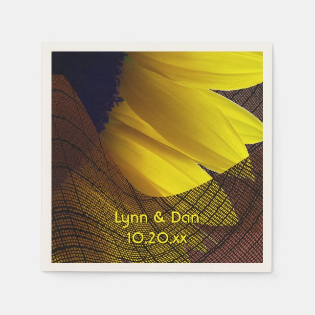 Rustic Sunflower and Burlap Custom Wedding Napkin (Front)