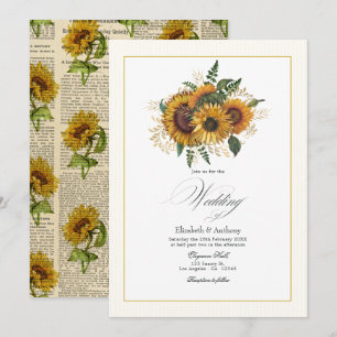 Rustic Sunflower and Gold Wedding Invitation