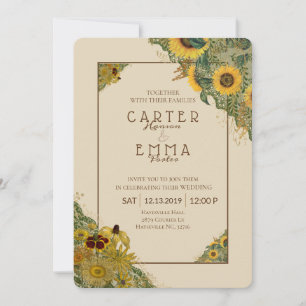Rustic Sunflower and Lace Beige Country Wedding Invitation