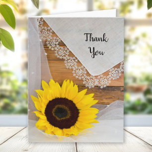 Rustic Sunflower and Lace Country Thank You Card