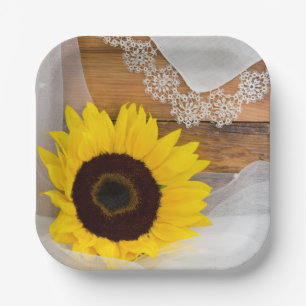 Rustic Sunflower and Lace Country Wedding Paper Plate