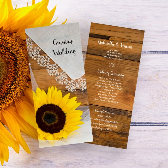 Rustic Sunflower and Lace Country Wedding Program Programme (Creator Uploaded)