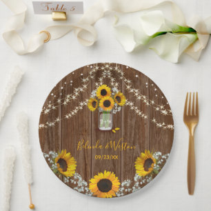 Rustic Sunflower and Mason Jar Wedding Paper Plate