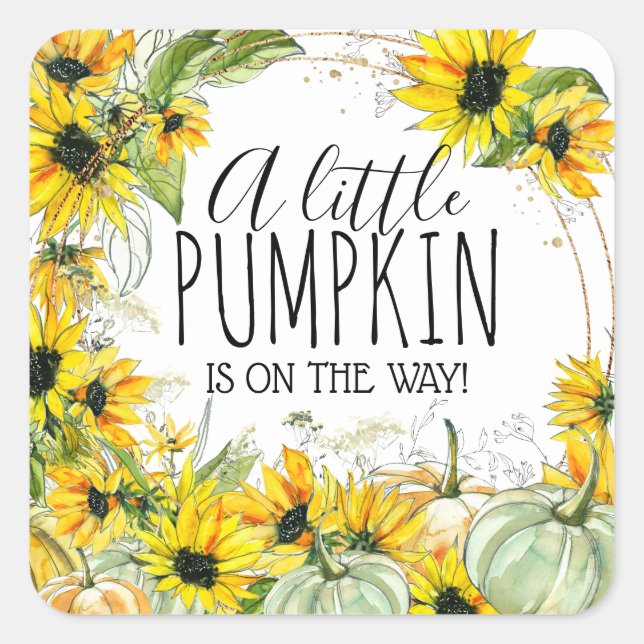 Rustic Sunflower and Pumpkin Fall Baby Shower Square Sticker (Front)