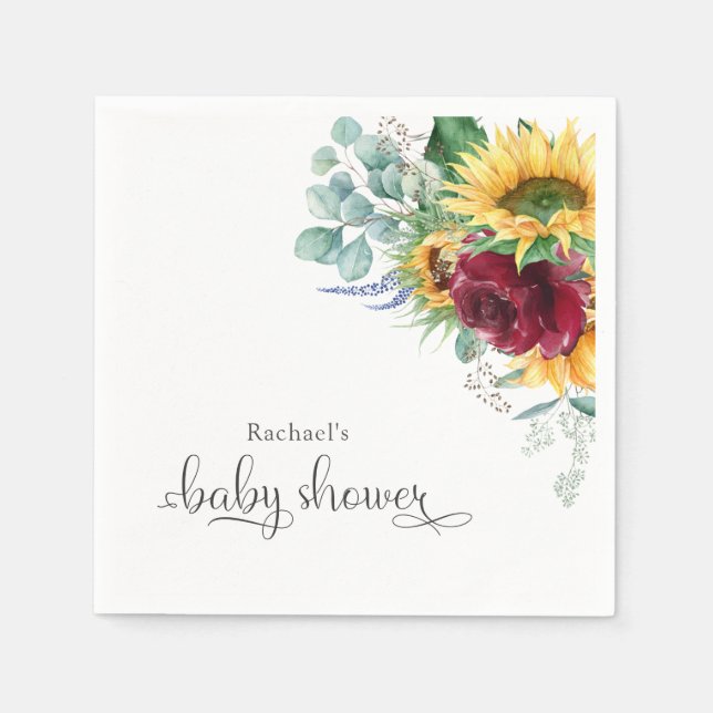 Rustic Sunflower and Roses Baby Shower Napkin (Front)