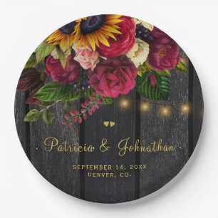 Rustic sunflower and roses custom wedding party paper plate