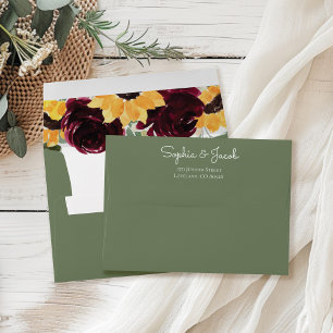 Rustic Sunflower and Roses Wedding Envelope