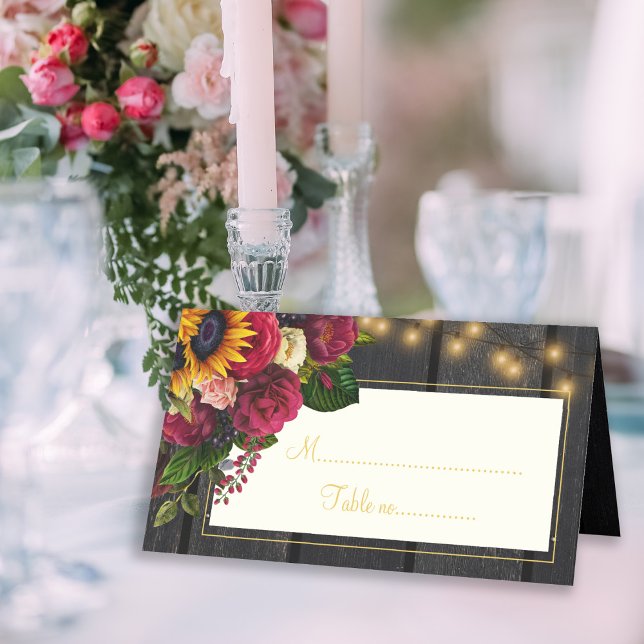 Rustic sunflower and roses wedding place card (Creator Uploaded)