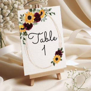 Rustic Sunflower and Roses Wedding Table Number