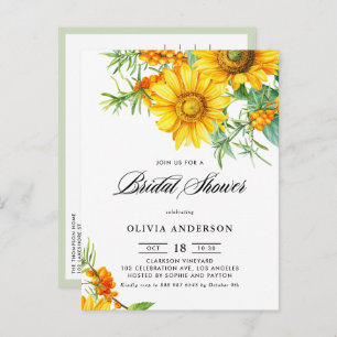 Rustic Sunflower and Sea Buckthorn Bridal Shower Invitation Postcard