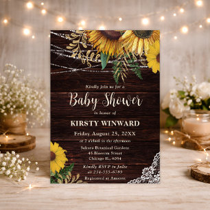 Rustic Sunflower and String Lights Baby Shower Invitation