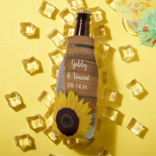 Rustic Sunflower and Veil Country Wedding Favour Bottle Cooler