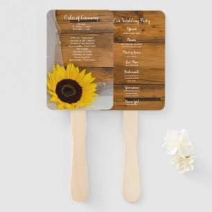 Rustic Sunflower and Veil Country Wedding Programs Hand Fan