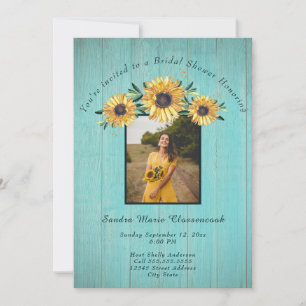Rustic Sunflower Aqua Wood Wedding Bridal Shower I Invitation