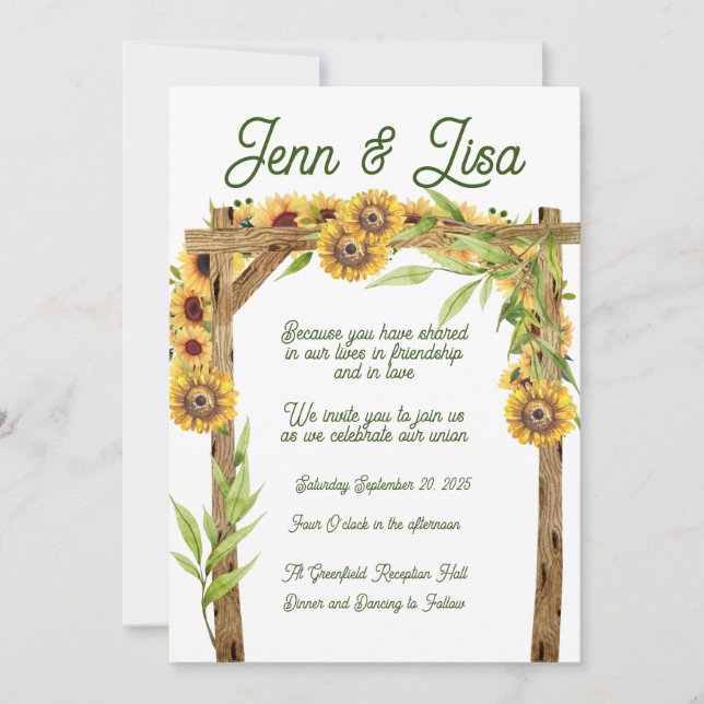 Rustic Sunflower Arch Wedding Invitation (Front)