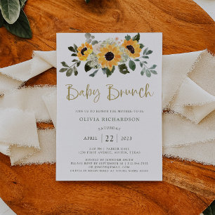 Rustic Sunflower Baby Brunch with Gold Script Invitation