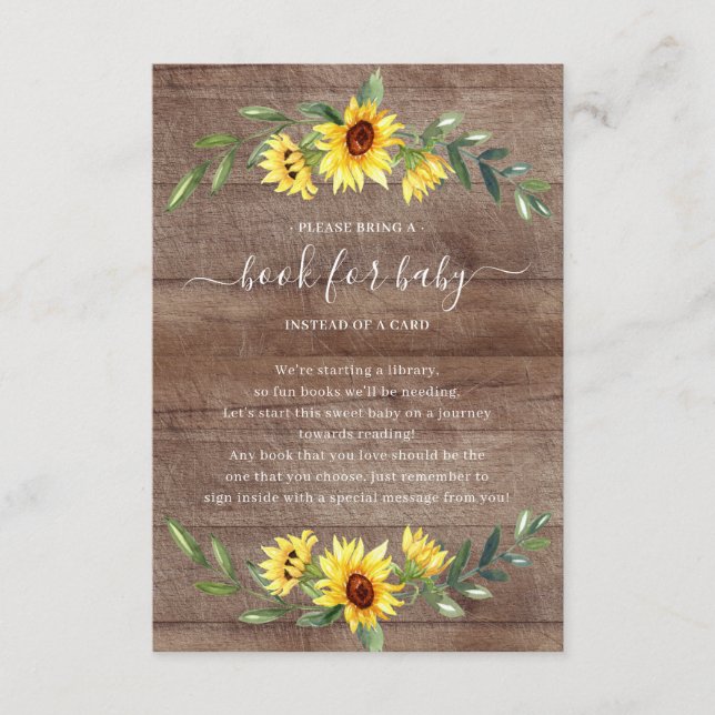 Rustic Sunflower Baby Shower Book for Baby Enclosure Card (Front)