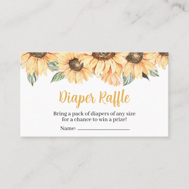 Rustic Sunflower Baby Shower Diaper Raffle Business Card (Front)