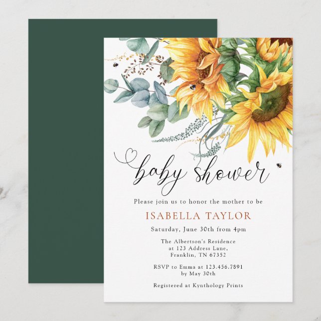 Rustic Sunflower Baby Shower Invitation (Front/Back)