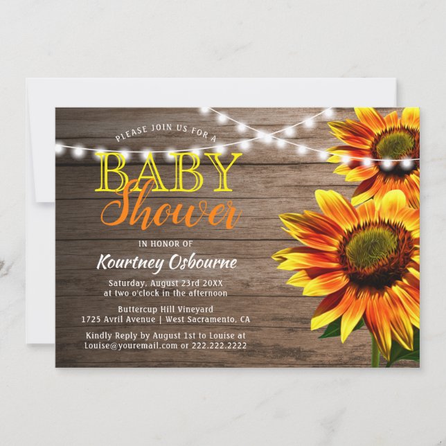 Rustic Sunflower Baby Shower Invitation (Front)